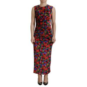 Dsquared² Multicolor Floral Bodycon Ruched Maxi Women's Dress
